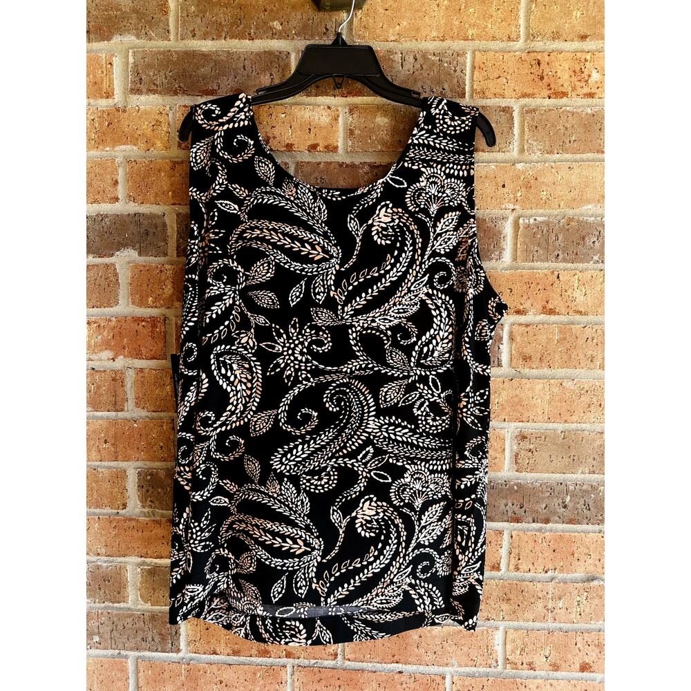 Investments Women's Black Paisley Stretch Scoop Neck Sleeveless Blouse Sz 2X NWT - Picture 2 of 5